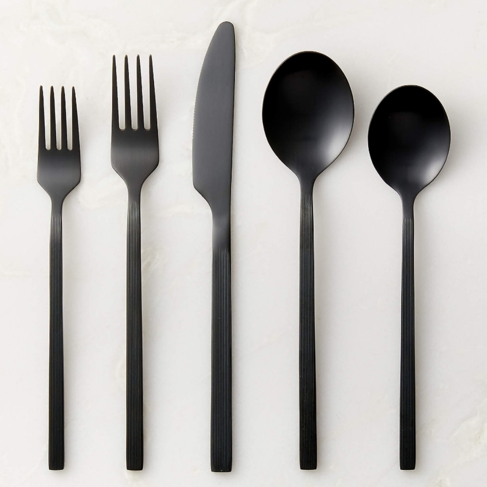 ❤️BUY 2 GET 1 FREE CB2 Parallel 20-Piece Brushed Black Flatware Set